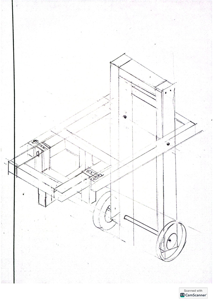 Isometric hand sketch of the bottle carrier frame